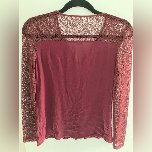 Garage Burgundy Top with Sheer Details Size XS - Picture 3 of 5
